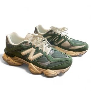 New Balance 9060 Forest Green and White Sneakers